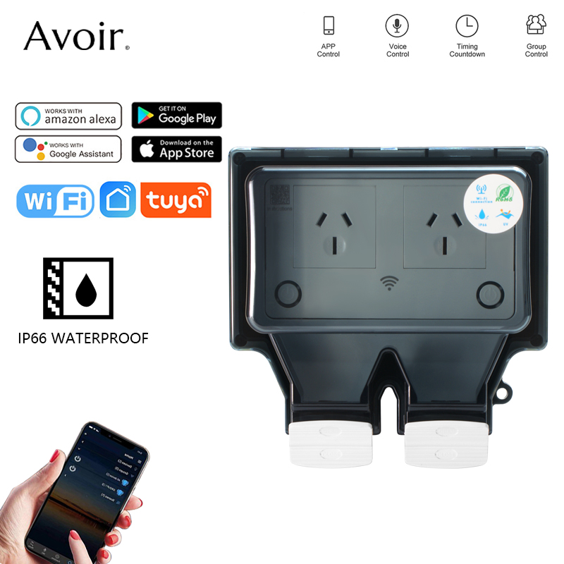 Timer Dual Outlet - Avoir Tuya Wifi Waterproof Electrical Socket