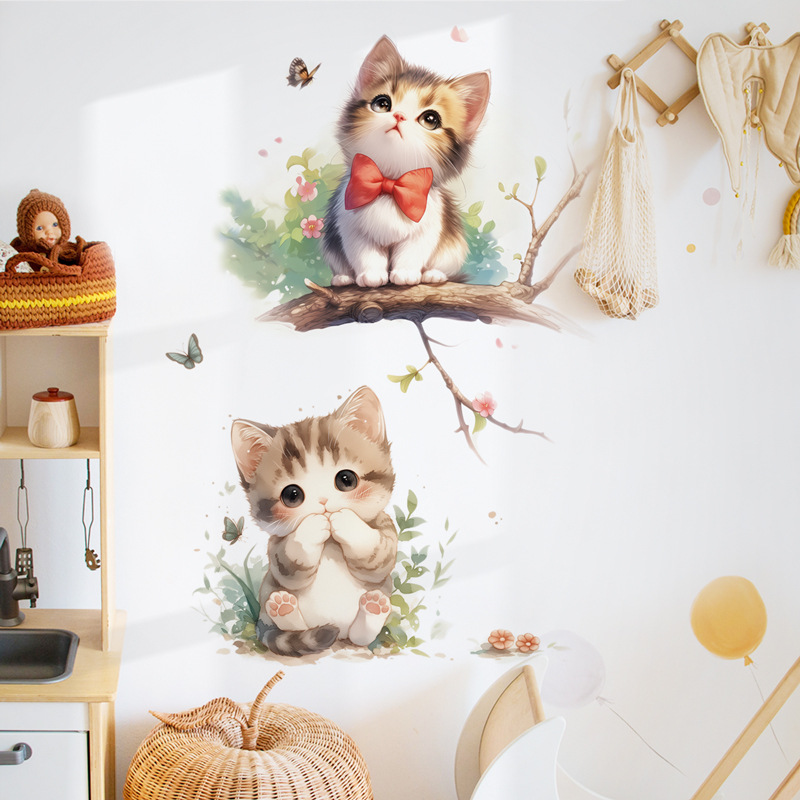 Kawaii Pastel Cat & Butterfly  - Pvc Panel Background ulasan dan harga