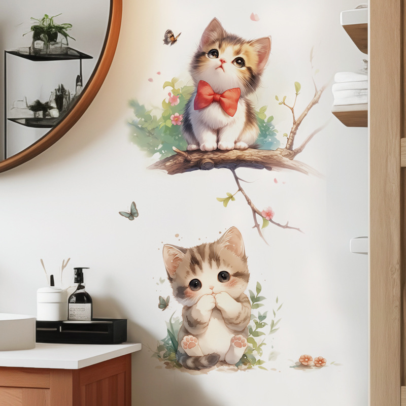 Kawaii Pastel Cat & Butterfly  - Pvc Panel Background ulasan dan harga