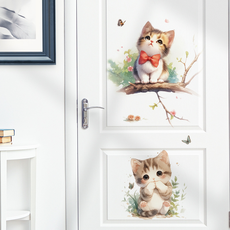 Kawaii Pastel Cat & Butterfly  - Pvc Panel Background ulasan dan harga
